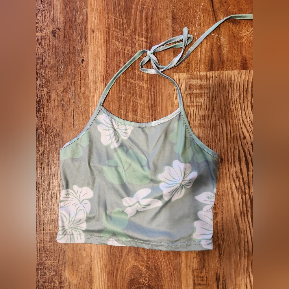 Floral crop top with around neck strap